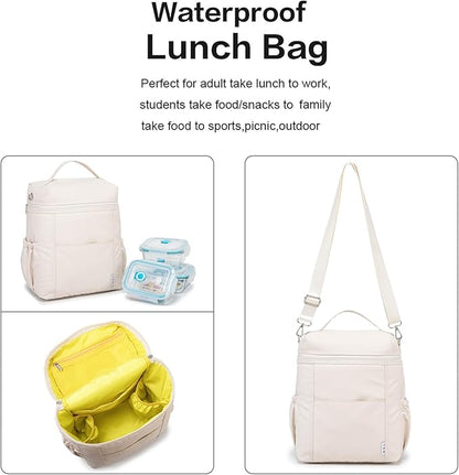 NOL Natural Organic Lifestyle Insulated Lunch Bags for Women Cooler Bag Lightweight Nylon Waterproof Lunch Box For Work (Cream, Large)
