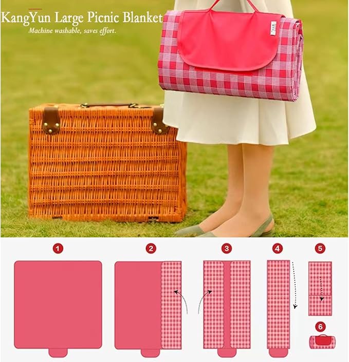 Outdoor Picnic Blanket, XL Foldable Waterproof Sand Beach Mat , in Large 80x60in and Extra Large 80x80infor Beach Camping Hiking Travel Family Concerts Portable Beach Blankets (Classic Red Check)