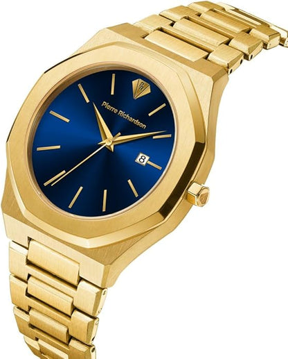 PIERRE RICHARDSON PR5428 Men’s Luxury Watch – Japanese Quartz Movement, Stainless Steel, 41mm, 5ATM Water Resistant, Scratch-Resistant Sapphire Crystal Glass – Classic Dress Watch for Men