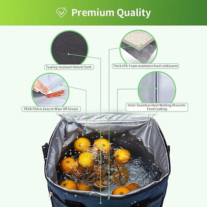 iknoe Large Cooler Bag Collapsible, 15L Insulated Bags, Leakproof Lunch Cooler Tote with Multi-Pockets for Adult, Insulated Lunch Box for Beach, Picnic,Work, Blue 24-Can