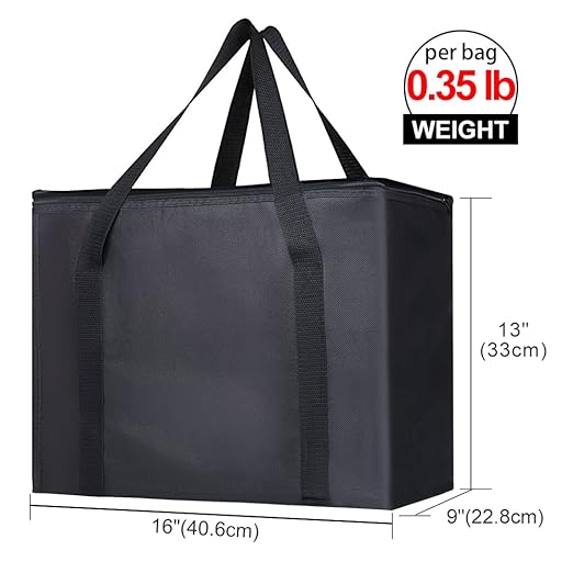 Bodaon 3-Pack Insulated Reusable Grocery Shopping Bag, X-Large Frozen Food Cold, Cooler Bags with Zippered Top, Insulated Food/Pizza Delivery Bag, Black
