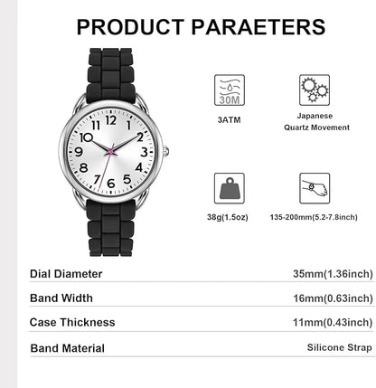 35MM Women's Watch Big Face Easy Reader Water Proof