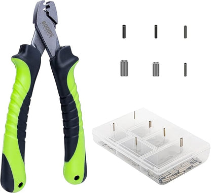 Booms Fishing CP2 Fishing Crimping Tool for Single-Barrel Sleeves, with 300pcs Sleeves, Green