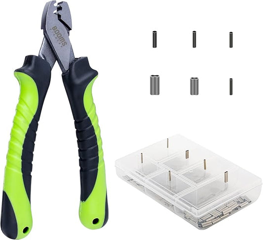 Booms Fishing CP2 Fishing Crimping Tool for Single-Barrel Sleeves, with 300pcs Sleeves, Green