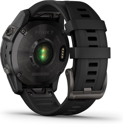 Garmin 010-02540-34 Fenix 7 Sapphire Solar, Adventure smartwatch, Solar Charging Capabilities, Rugged Outdoor GPS Watch, Touchscreen, Health and Wellness Features, Black DLC Titanium with Black Band