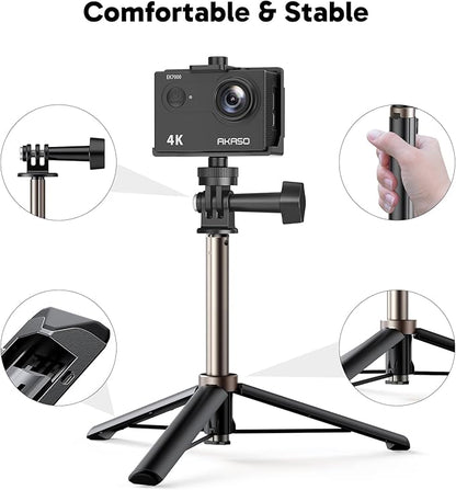 AKASO EK7000 4K30fps Action Camera with Mini Selfie Stick Tripod and Carrying Case Bundle EIS 131ft Waterproof Camera 4X Zoom Remote Control 20 MP Underwater Camera