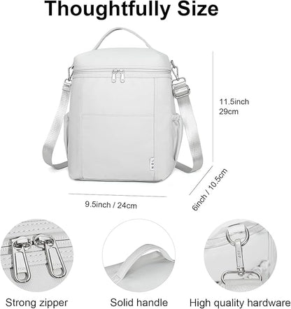 NOL Natural Organic Lifestyle Insulated Lunch Bags for Women Cooler Bag Lightweight Nylon Waterproof Lunch Box For Work (Gray White, Large)