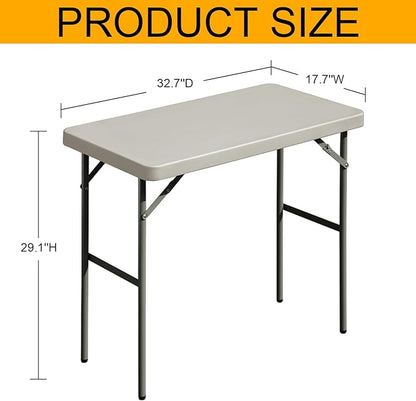 Folding Table 2.7ft Rectangular All-Occasion Plastic Folding Event Table for Indoor and Outdoor, Portable Desk, Camping, Durable and Stable, HDPE and Steel, Wide Application, Grey