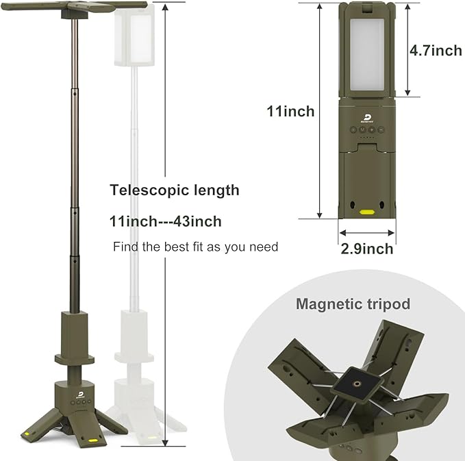 DUSKTEC 2000LM Camping Lantern, Portable IPX7 Waterproof Camping Lamp Rechargeable with 14000mAh, Magnetic Base & Telescopic Light Quadpod, 270° Rotating Blades, 3 Color Dimming for Emergency, Hiking
