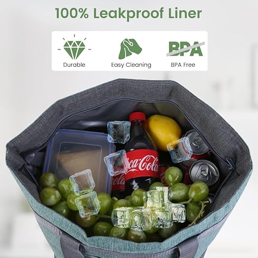 Insulated Reusable Tote Bag for Grocery Shopping for Women/Men, Waterproof Cooler Bags for Travel/Beach/Picnic, Pizza/Food Delivery Bag to Keep Food Cold/Hot for Doordash (Oxford Cloth, Green)
