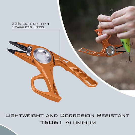 KastKing Micro Gila Fishing Pliers, Fishing Pliers Saltwater, Aircraft Grade Aluminum, Fishing Tool with Tungsten Carbide Cutters, Saltwater Resistant, Burt Orange