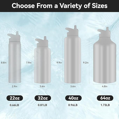 HASLE OUTFITTERS Insulated Water Bottle 22 oz Double Wall Stainless Steel Water Bottle Wide Mouth with Straw Lid & Spout Lid Keeps Cold or Hot(Royal Blue,1)