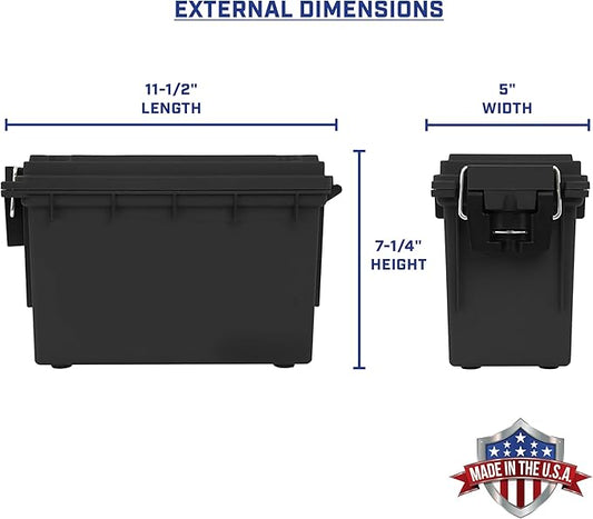Sheffield 12772 4-Pack Ammo Storage Box, Stackable .30 Cal Field Boxes, Water and Dust Resistant, Lockable Storage Box with Handle, Secures Hunting Gear, Supplies, and Bullets, Made in the USA, Black