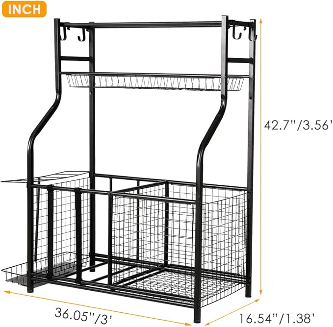 Snail Garage Sports Equipment Storage Organizer Sports Ball Storage Rolling Cart with Basket and Hooks Lockable Sports Ball Cage Storage Rack for Garages, Playgroup, Gym and Schools, Black