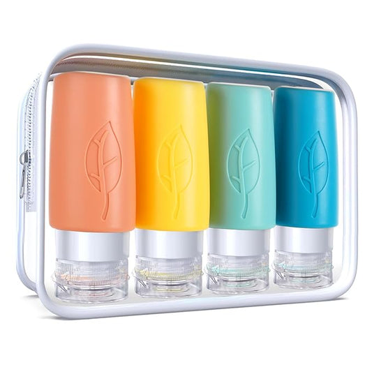 Empty 3 oz Travel Size Bottles Toiletries Containers for Toiletries Liquids，Small Silicone Mini Refillable Leak Proof TSA Approved Travel Bottles for Creams Shampoo and Conditioner Traveling
