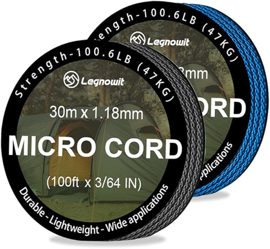 Micro Paracord, 2 Pack 1.18mm x 100ft Thin Mini Utility Braided Small Paracord for Crafting, DIY Project, Camping and More