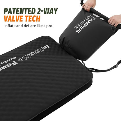 Self Inflating Sleeping Pad, 4in Ultra-Thick Foam Camping Cot Mattress with Air Pump Sack, Sleeping Mat for Adults Inflatable Camping Pad Mattress, Single Cot Bed, Travel, Car, Tent, Home, Black