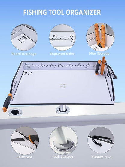 Bait Cutting Board Boat Table Bait Cutting Boards for Rod Holder Mount Bait Fillet Table for Fish Cleaning Station Boat Drink Bar and Grill Platform Marine Accessories Fishing Gifts (Black)
