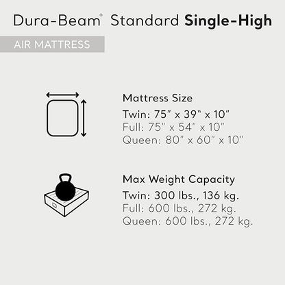Intex 64101E Dura-Beam Standard Single-High Air Mattress: Fiber-Tech – Twin Size – 10in Bed Height – 300lb Weight Capacity – Pump Sold Separately