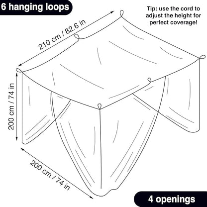 Black Mosquito Net for Single to King-Sized Beds – 4 Side Openings & 6 Hanging Loops – Decorative Rectangular Shape for Home & Travel – Bed Canopy Hanging Kit & Carrying Bag Included