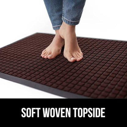 GORILLA GRIP 100% Waterproof All-Season WeatherMax Doormat, 23x35, Durable Natural Rubber, Stain and Fade Resistant, Low Profile, Indoor Outdoor Door Mats, Easy Clean Patio Entry Mat, Coffee Squares
