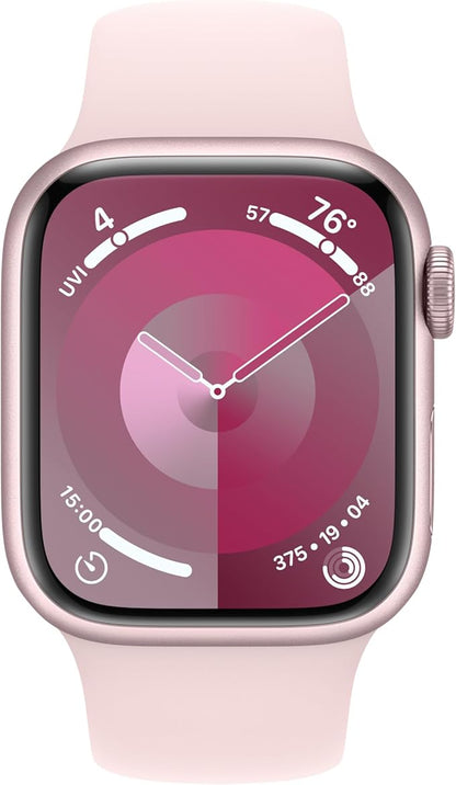 Apple Watch Series 9 [GPS 41mm] Pink Aluminum Case with Pink Sport Band S/M. (Renewed)
