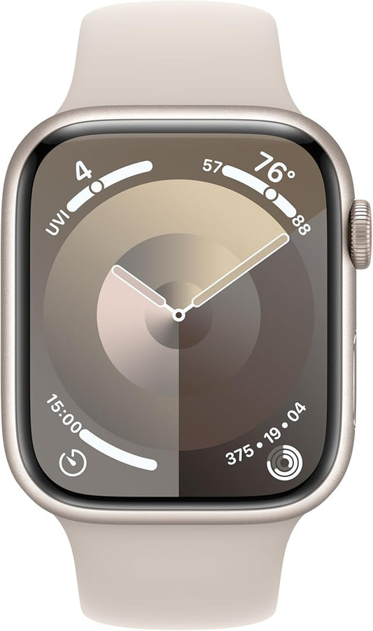 Apple Watch Series 9 [GPS + Cellular 45mm] Starlight Aluminum Case with Starlight Sport Band M/L (Renewed)
