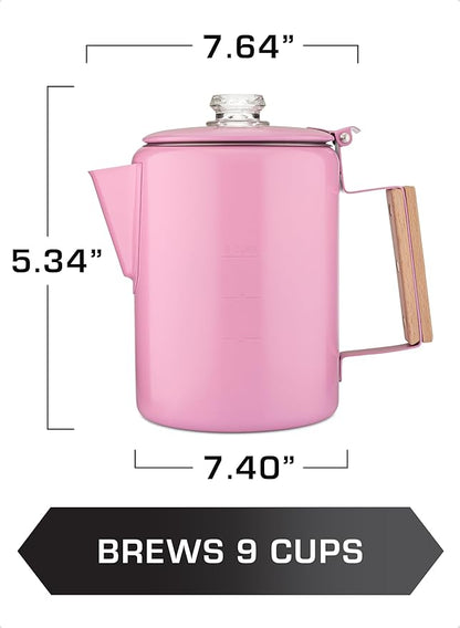 COLETTI Bozeman Camping Coffee Pot — Camping Coffee Makers, Coffee Percolator – America's Sleekest Percolator – NO Aluminum or Plastic (Pink)