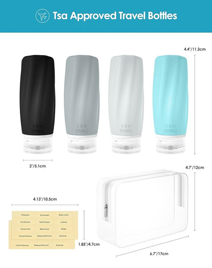 Morfone Travel Bottles Set for Toiletries, TSA Approved Travel Size Containers Leak Proof Refillable Liquid Silicone Squeezable Travel Accessories for Shampoo Conditioner Lotion