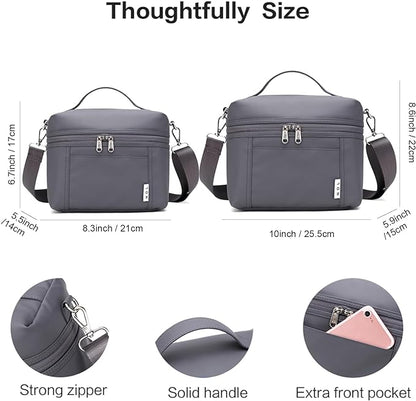 NOL Natural Organic Lifestyle Small Insulated Lunch Bags for Women Cooler Bag Lightweight Nylon Waterproof Lunch Box For Work（Small,Gray）