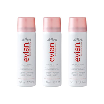 EVIAN FACIAL SPRAY Natural Mineral Water Facial Spray Trio, Travel Size, 1.7 Ounce (3 pack)