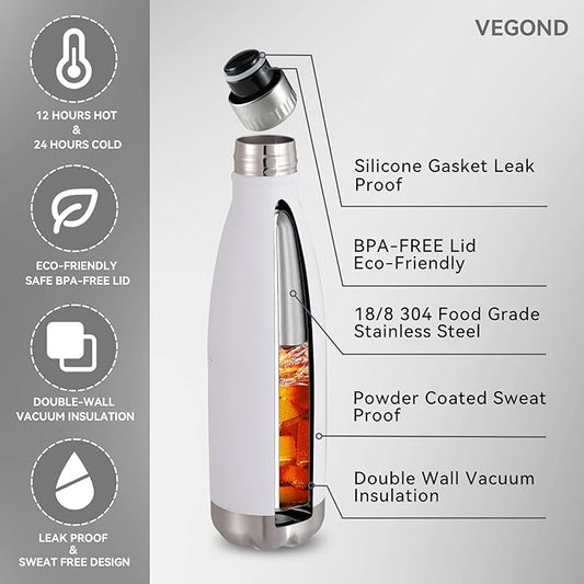 VEGOND 17oz Stainless Steel Water Bottles Bulk, Reusable Metal Sports Water Bottle Keeps Drink Hot and Cold, BPA Free Double Wall Vacuum Cola Shape Insulated Water Bottles for Camping Gym, 8 Pack