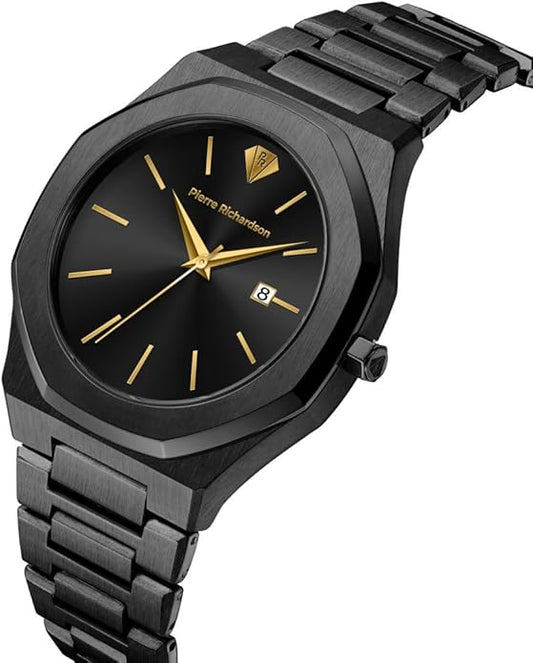 PIERRE RICHARDSON PR5428 Men’s Luxury Watch – Japanese Quartz Movement, Stainless Steel, 41mm, 5ATM Water Resistant, Scratch-Resistant Sapphire Crystal Glass – Classic Dress Watch for Men
