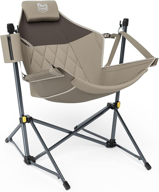 TIMBER RIDGE Hammock Camping Chair with Adjustable Backrest, Heavy Duty Folding Hammock Chair Supports 300lbs, Portable Hammock Chair for Camping, Travelling and Patio, Tan