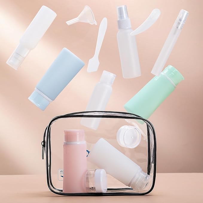 Valourgo 15 Pack Travel Bottles Set, TSA Approved Leak Proof Silicone Travel Containers jar for Toiletries, Shampoo, Lotion Body Washt,Perfume spray bottle，Travel Essentials toiletry Bottles