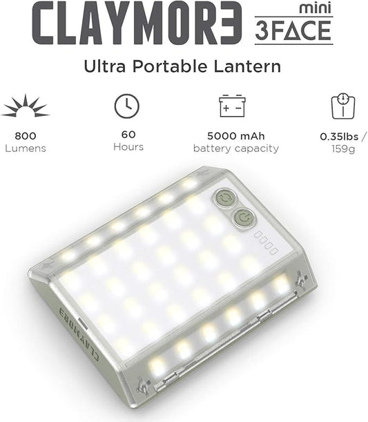 CLAYMORE 3Face Mini (Dark Gray) - Lightweight and Portable LED Area Light for Outdoors, Camping, Tent, Emergency, and Industrial Use. Rechargeable Lantern with USB-C, Up to 60 Hours Battery Life.