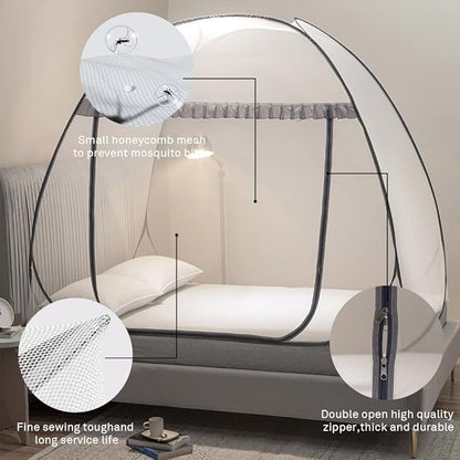Mengersi Mosquito Net Tent for Bed,Pop-Up Bed Canopy with Net Bottom,Mosquito Netting Bed Tent for Kids Girls Boys,Bed,Suit for Indoor Outdoor (Twin XL,Gray)
