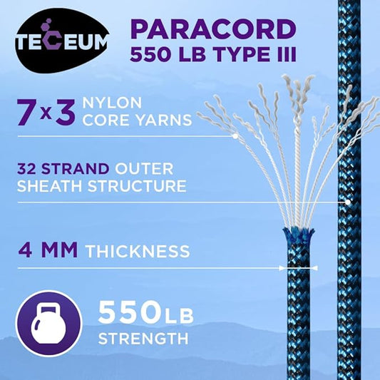 TECEUM Heavy Duty Rope 1000 – 1000ft / 200ft / 100ft / 50ft – 40+ Colors – Utility Rope for Survival & Camping Gear – Nylon String, Camping Rope, para Cord, Utility Nylon Rope, Tent Cord
