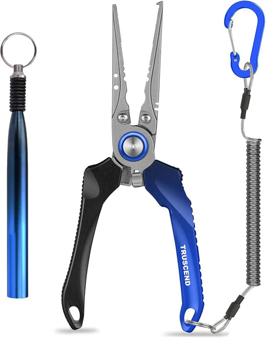 TRUSCEND Lockable Handy Fishing Pliers with Innovative Ergonomic Handle, Saltwater Corrosion Resistant Teflon Coated Fishing Tool, Multi-Function Fishing Gear with Mo-V Cutter