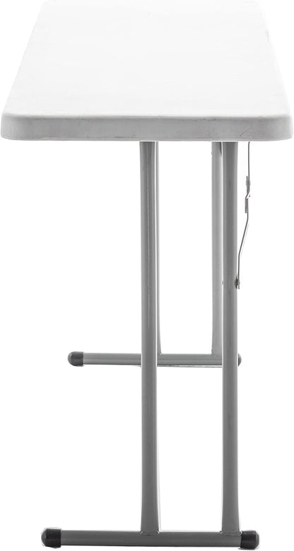 BTEXPERT 6-Foot - 72" Long White Granite Plastic Folding Seminar Training Table Portable 18" Wide Narrow, 29" High, Events Indoor Outdoor Lightweight