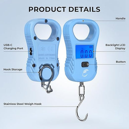 Calamus Lightweight Fish Scale & Lip Grip Combo, Rechargeable Digital Scale with USB Cable, 55lb Capacity, Lip Gripper with Soft Retractable and Detachable Measuring Tape, Fishing Gifts for Men