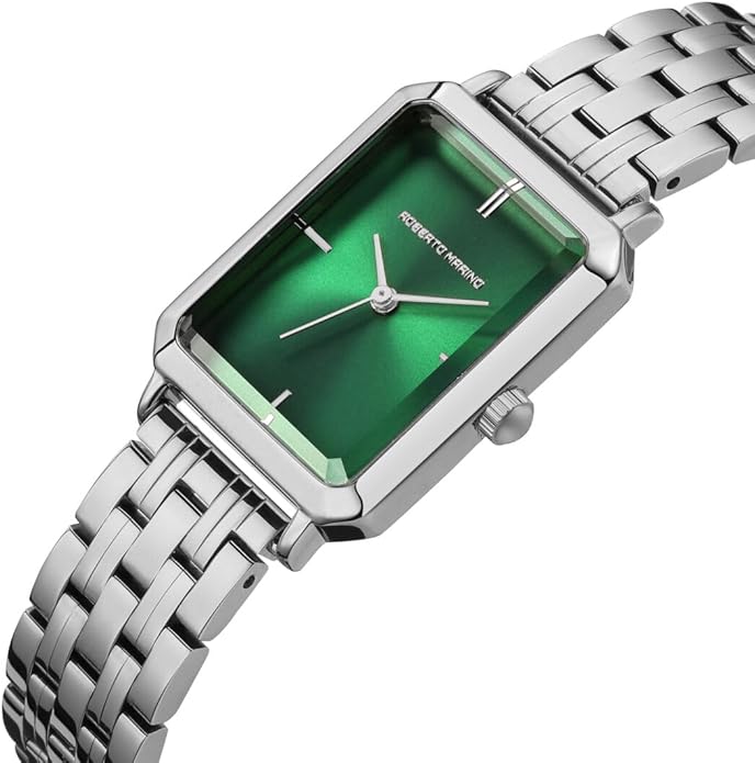 Roberto Marino RM1982 Women’s Luxury Watch Rectangular Gold – Japanese Quartz Movement, Vintage Stainless Steel Design, Silver Dial, Elegant Dress Timepiece, 3ATM Water Resistant – Reloj para Mujer