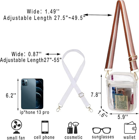 WEDDINGHELPER Clear Crossbody Bag, Clear Bag Stadium Approved, Clear Bag for Concerts Sports Events