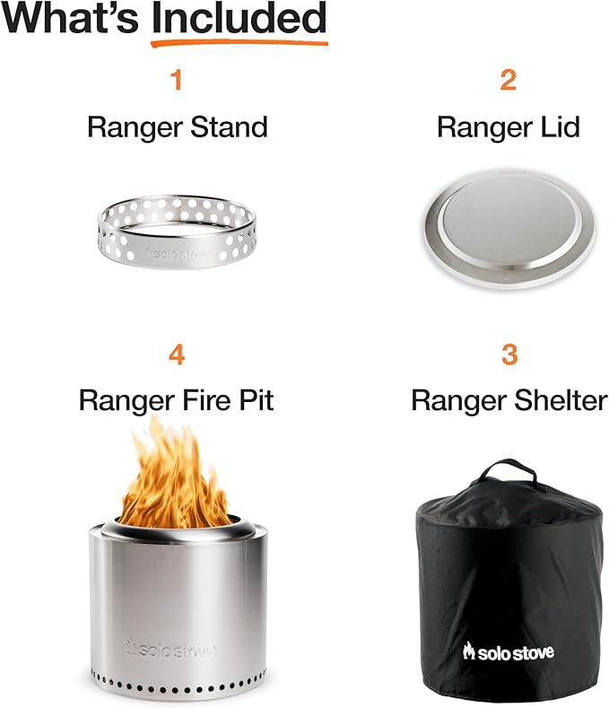 Solo Stove Ranger Amazon Exclusive Fire Pit Bundle | Portable & Smokeless | Includes Stand, Lid & Shelter | Ideal for 2–4 People | Stainless Steel, 15"x15", 22lbs