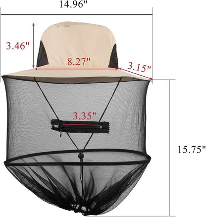 Head Net Hat with Removable Mesh Hidden Netting, Camouflage Design with Zipper Net for Outdoor Fishing Gardening Hiking Face Cover (Beige)
