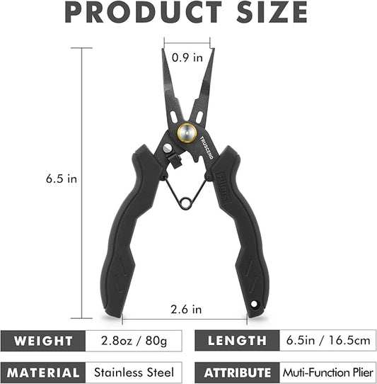 TRUSCEND Lockable Handy Fishing Pliers with Innovative Ergonomic Handle, Saltwater Corrosion Resistant Teflon Coated Fishing Tool with Mo-V Cutter