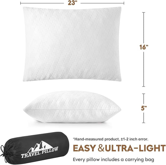 Small Shredded Memory Foam Pillow, Camping Pillow Travel Pillow - Compressible Medium Firm, Breathable Cover, Ideal Backpacking Hiking, Airplane and Car (Off-White, L)