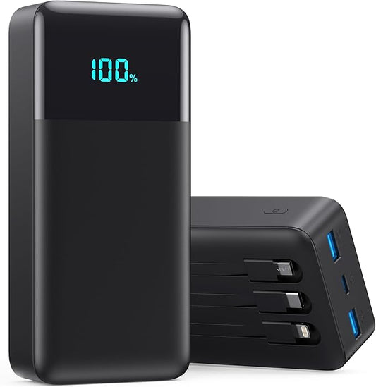 Portable Charger 50800mAh Power Bank with 3 Built in Cables,25W PD QC4.0 Fast Charging USB C Battery Pack,6 Outputs 2 Inputs LCD Display Portable Phone Charger for iPhone 16/15/14,Galaxy,Android etc