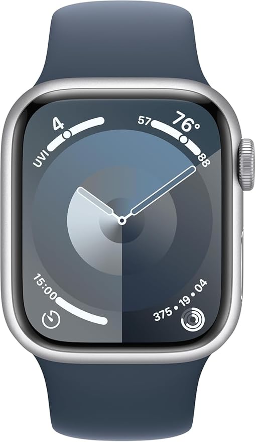 Apple Watch Series 9 [GPS + Cellular 41mm] Silver Aluminum Case with Storm Blue Sport Band, S/M (Renewed)