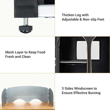 KingCamp Bamboo Camp Kitchen Station, Folding Overland Camping Kitchen Table Hooks Portable Outdoor Cooking with Adjustable Lantern Pole & Windshield Storage Organizer for Tailgating BBQ Picnic RV